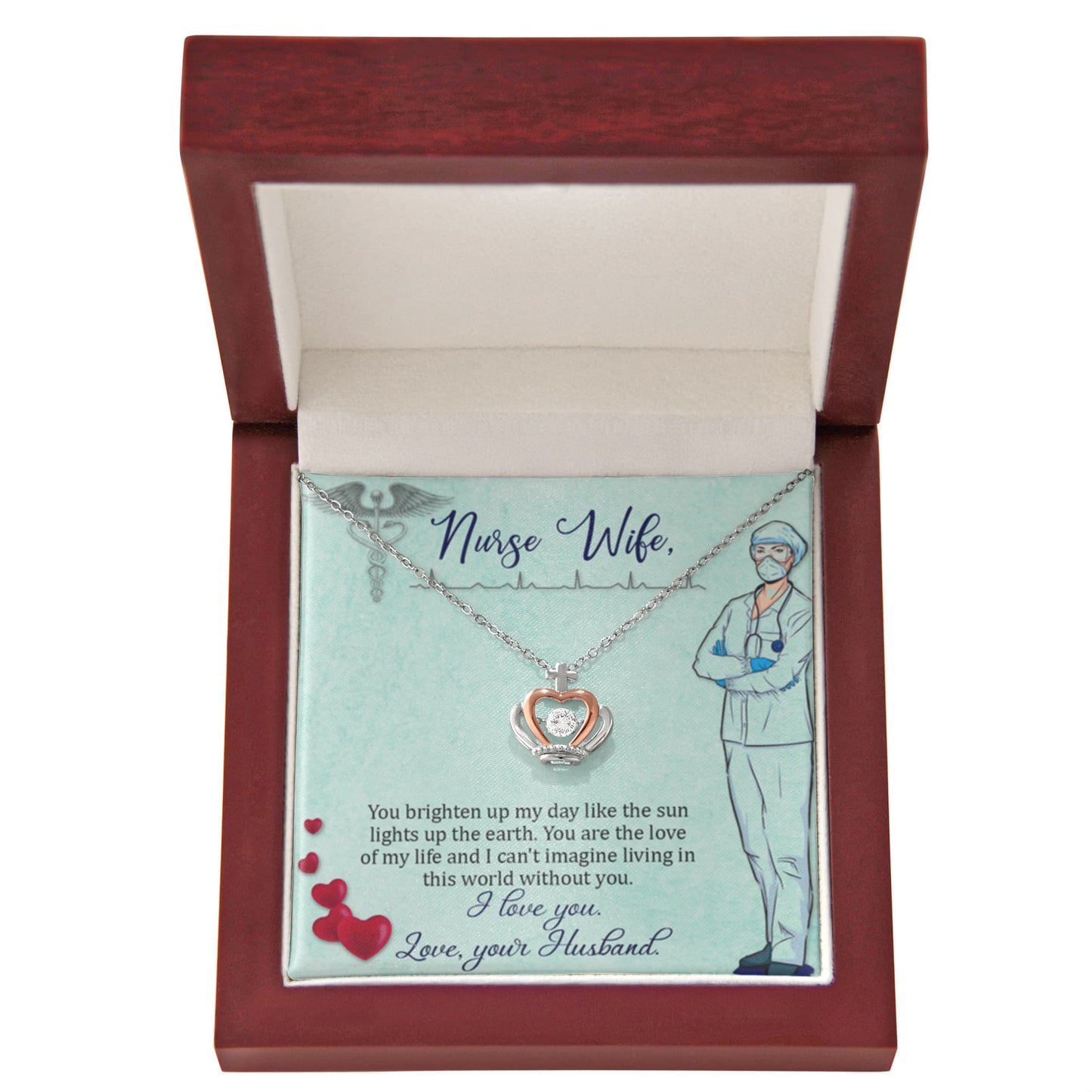 To My Nurse Wife Necklace - Sweet Romantic Jewelry for Wife - Crown Pendant Necklace - Personalize Memories