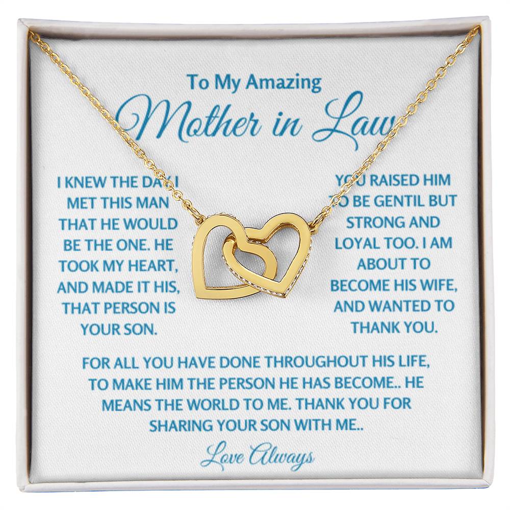To My Amazing Mother In Law - Gift for MIL - Thank you for sharing your son with me - Interlocking Hearts Necklace - Personalize Memories