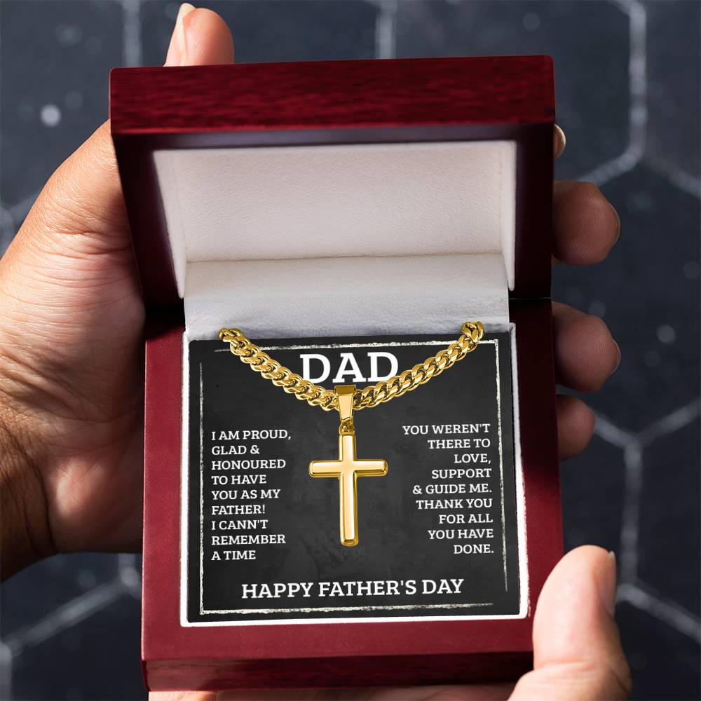 Dad - I'm proud - Artisan Cross with Cuban Link Chain - Father's Day Present - Personalize Memories