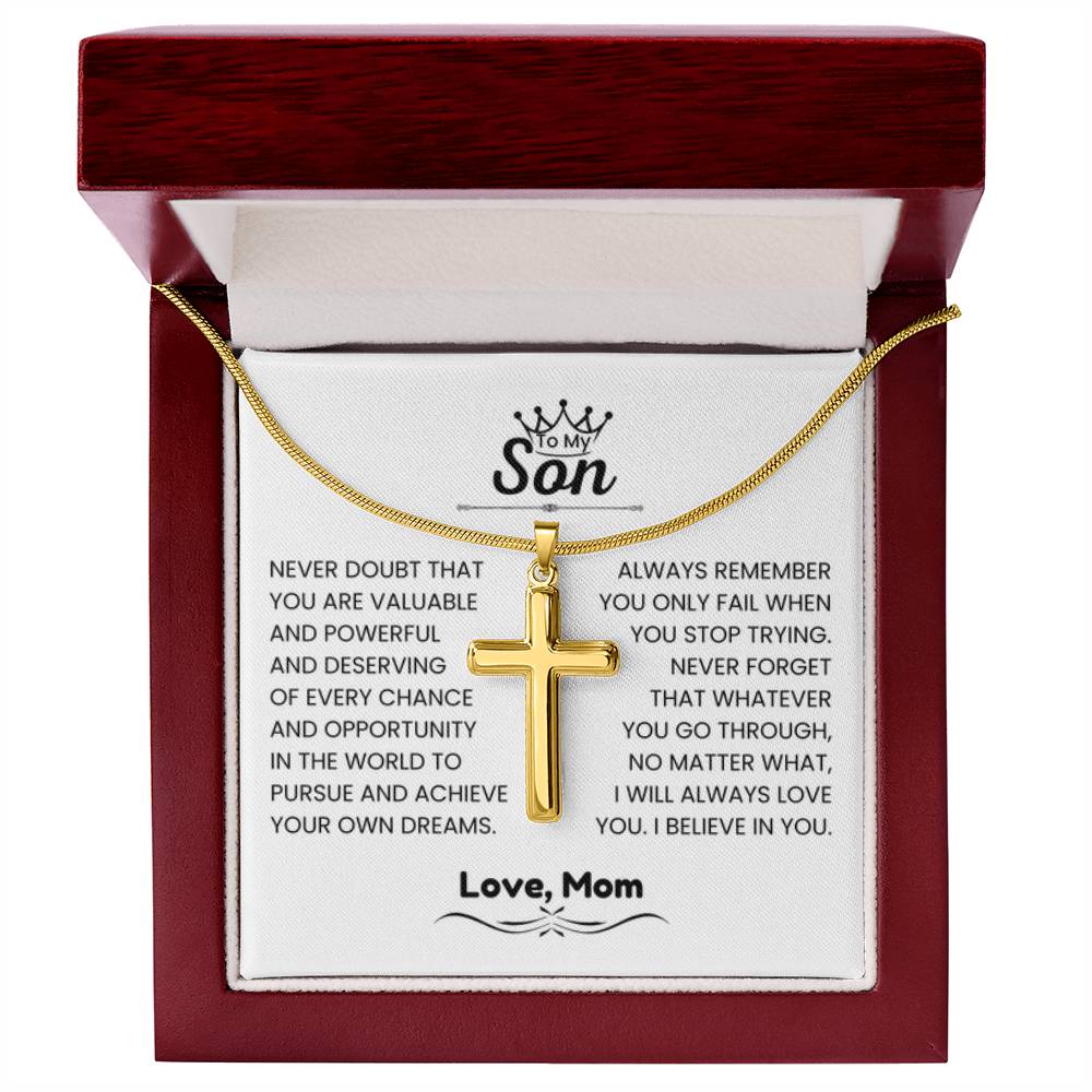 To My Son - Gift for Son from Mom - I will always love you - Artisan Cross Necklace - Personalize Memories
