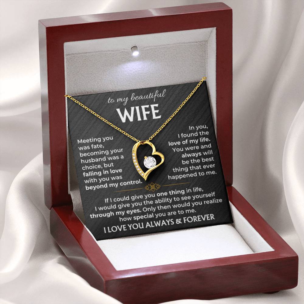 To My Beautiful Wife Necklace - Best Surprise Gift for Wife from Husband for Anniversary, Christmas & Valentine’s Day - Forever Love Necklace - Personalize Memories