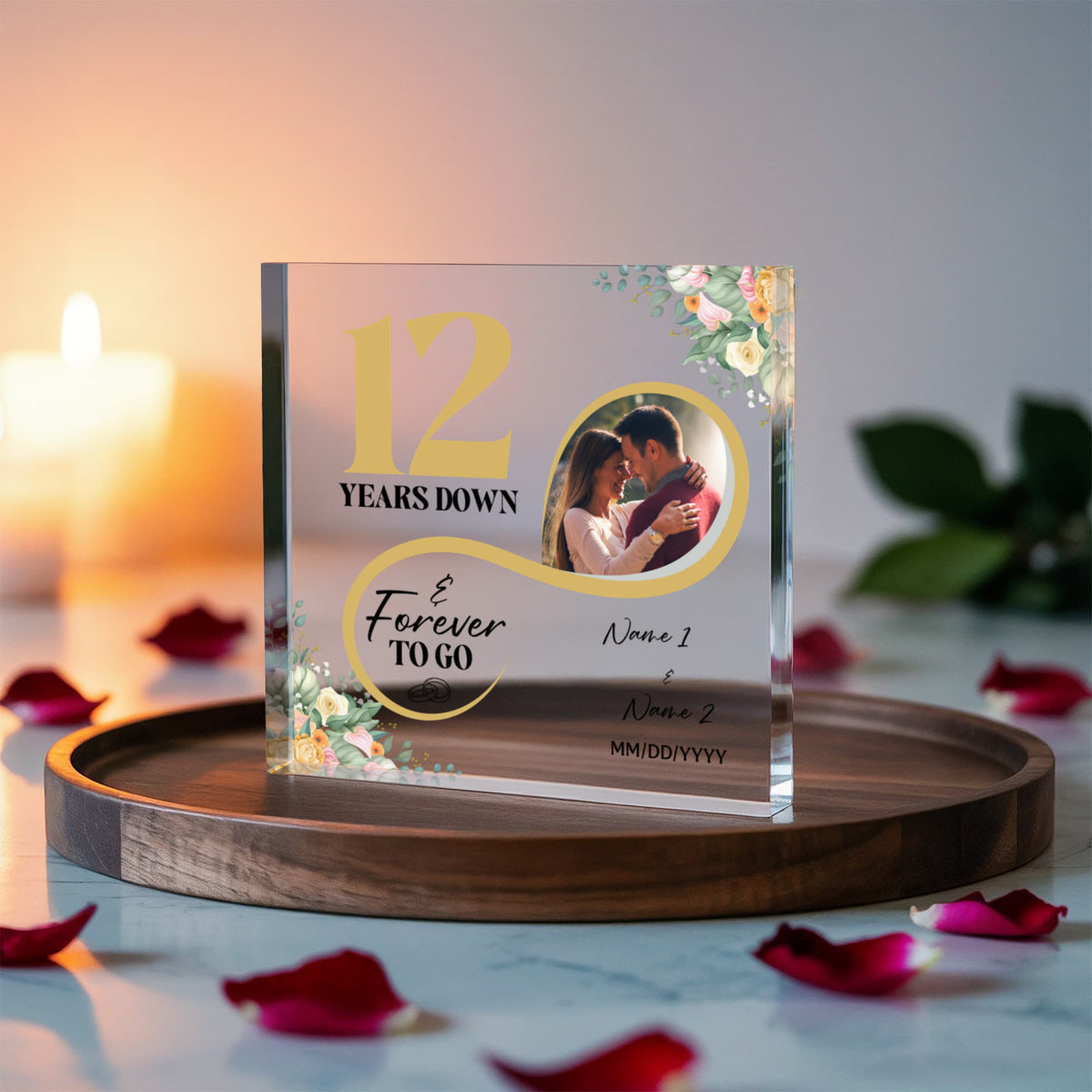 Personalized Acrylic Block, Custom Photo, Happy 12th Wedding Anniversary Gifts, Marriage Gifts, 12 Year Married Gift Wife Husband Present