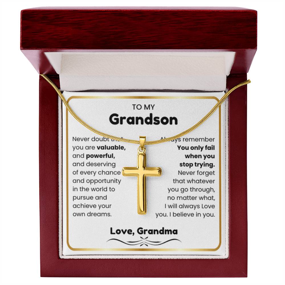 To My Grandson - I believe in you - Grandson Gift from Grandma - Artisan Cross Necklace - Personalize Memories