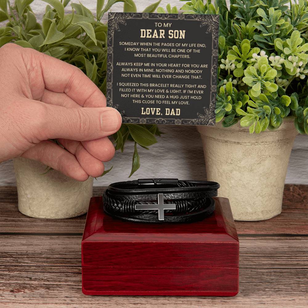 Gift for Son from Dad – Birthday, Graduation, Christmas Jewelry – Men’s Cross Bracelet - Personalize Memories