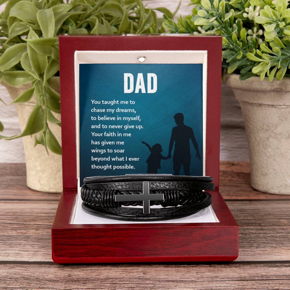 Gift for Dad - You taught Me To Chase My Dreams - Men's Cross Bracelet - Personalize Memories