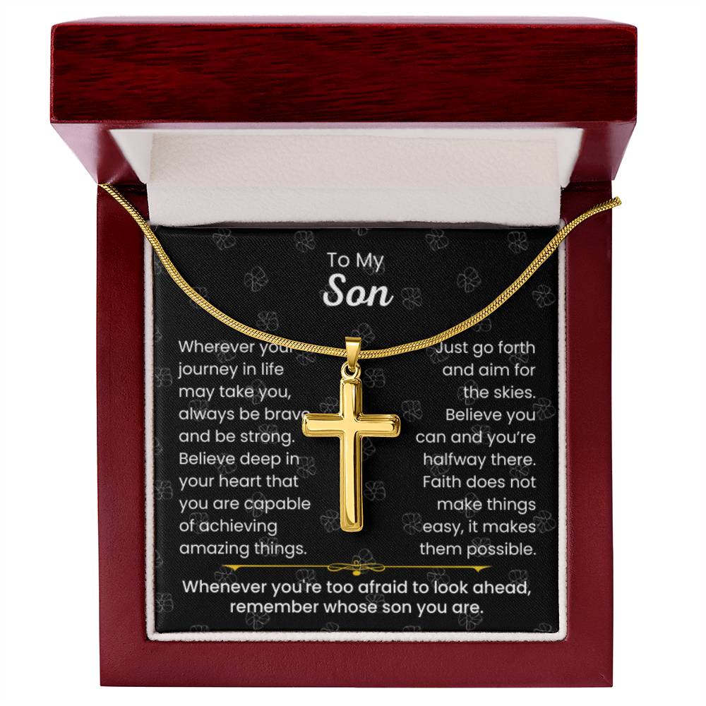To My Son - Always be brave and be strong - Gift for Son - Artisan Cross Necklace - Personalize Memories