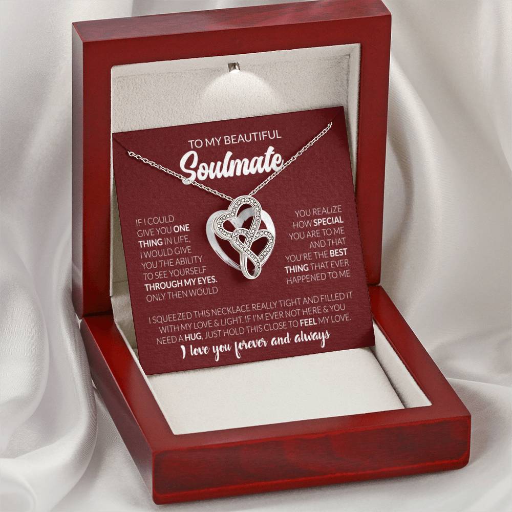 To My Beautiful Soulmate Necklace - Jewelry Gift for Her for Celebrating Romantic Moments - Heart-to-heart Pendant Necklace - Personalize Memories