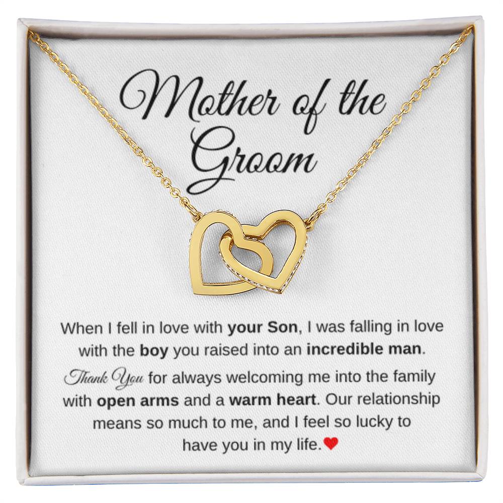 Mother of the Bride Present from Son In Law - Our relationship means so much to me - Interlocking Hearts Necklace - Personalize Memories