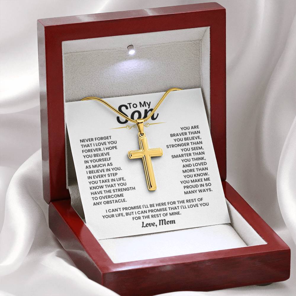 To My Son - Never forget I love you forever - Gift for Son from Mom - Artisan Cross Necklace - Personalize Memories