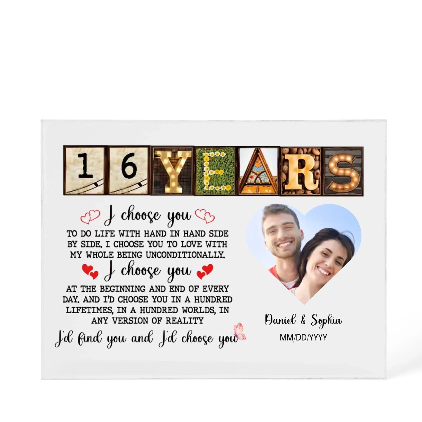 Personalized Acrylic Block, Happy 16th Anniversary Gift For Husband And Wife, Custom Photo Gift For Couples, I Choose You Personalize Memories - Personalize Memories