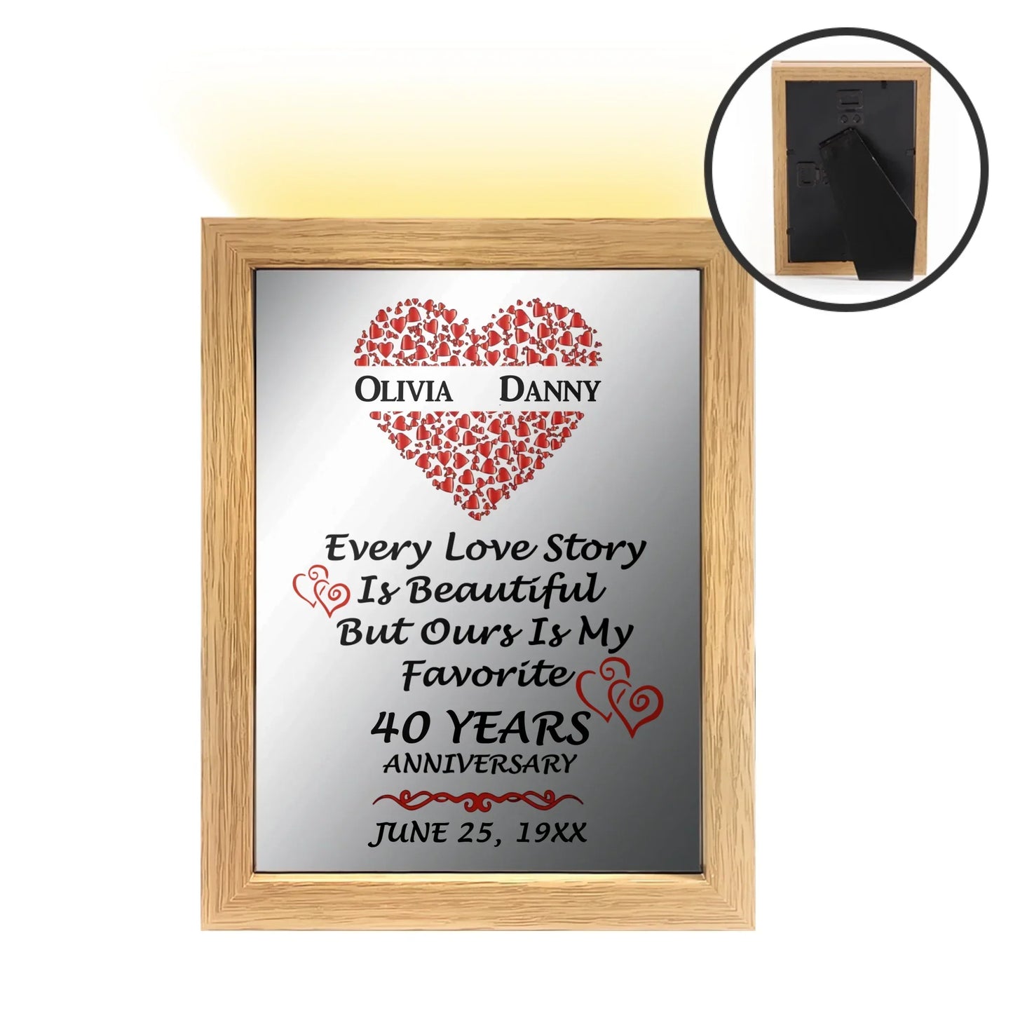 40 Year Anniversary Gift - Personalized Light Painting Mirror - 40th Wedding Anniversary Gifts, Custom Present for Couples