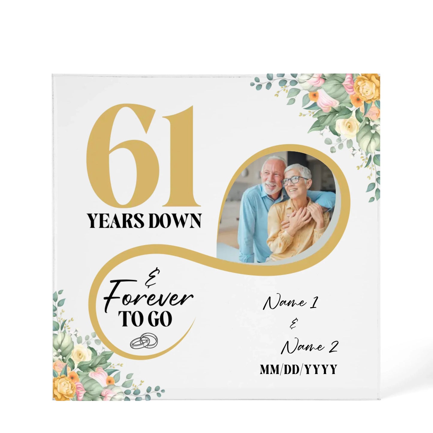 Personalized Acrylic Block, Custom Photo, Happy 61st Wedding Anniversary Gifts, Marriage Gifts, 61 Year Married Gift Wife Husband Present - Personalize Memories
