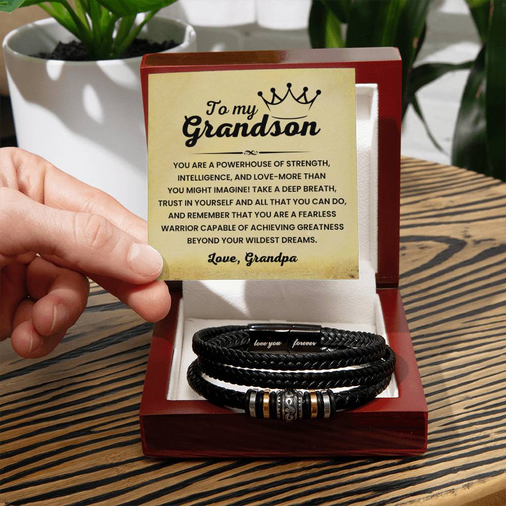 To My Grandson – Graduation, Holiday Gift from Grandpa – Love You Forever Bracelet - Personalize Memories