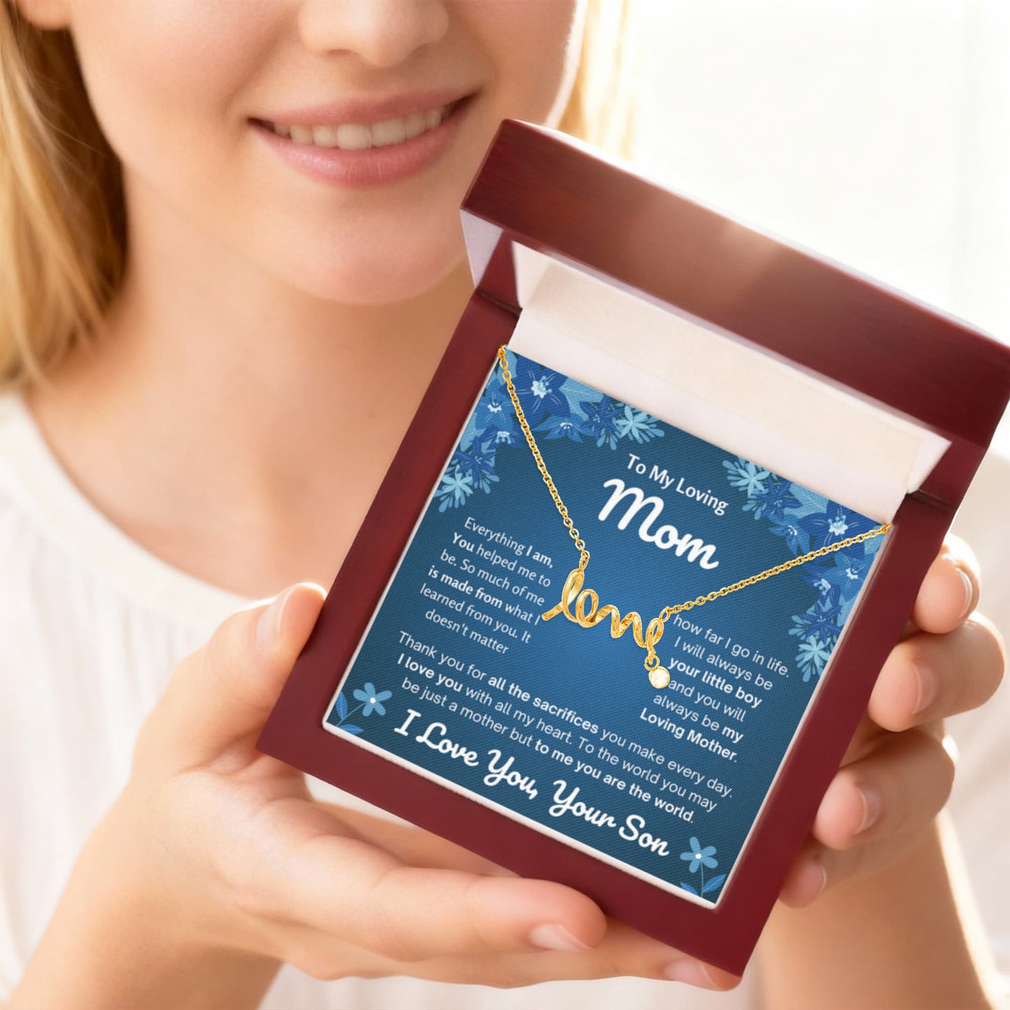 To My Loving Mom Gift from Son - Scripted Love Necklace - Personalize Memories