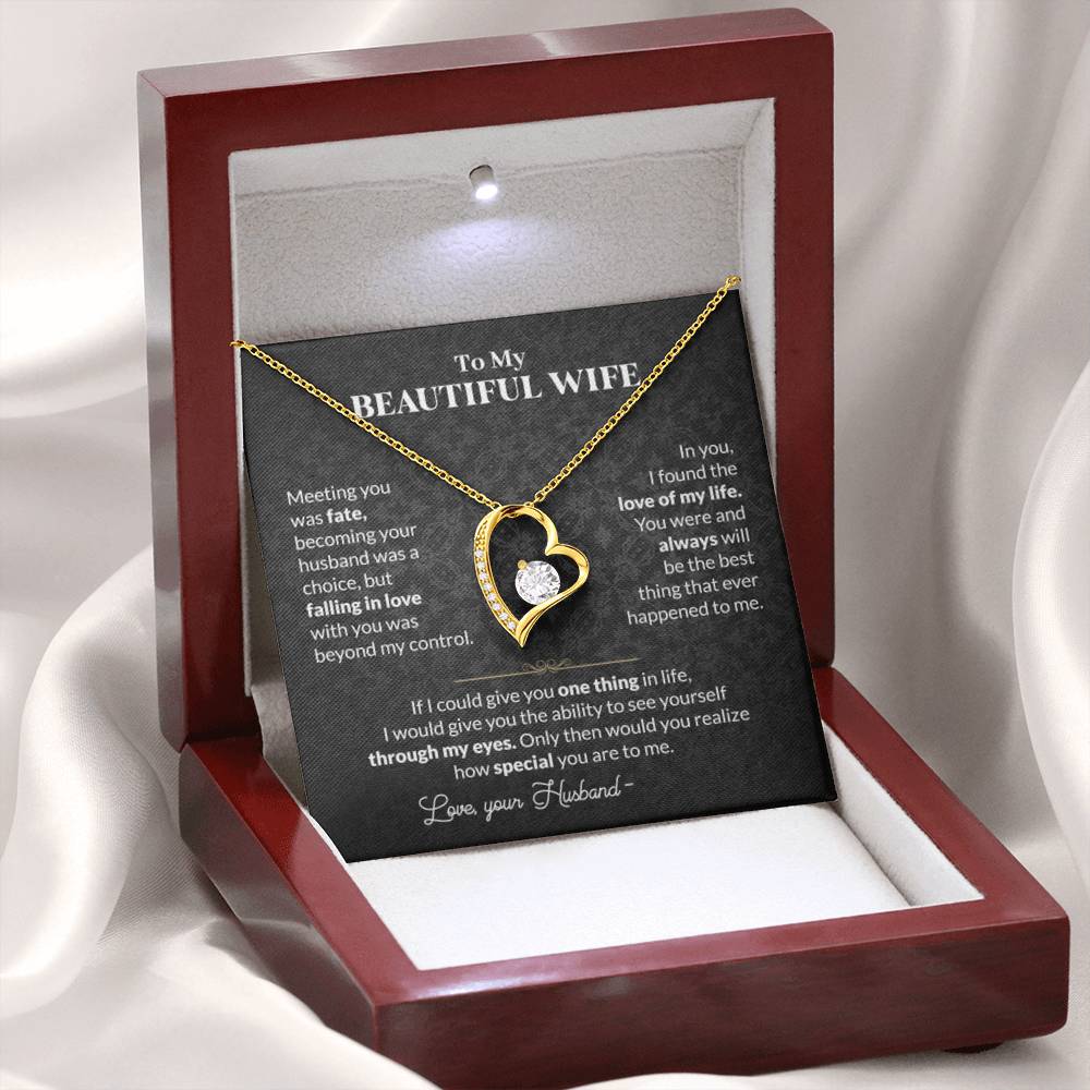 To My Beautiful Wife Necklace - Touching Romantic Gift for Wife from Husband for Christmas, Anniversary & Valentine’s Day - Forever Love Necklace - Personalize Memories