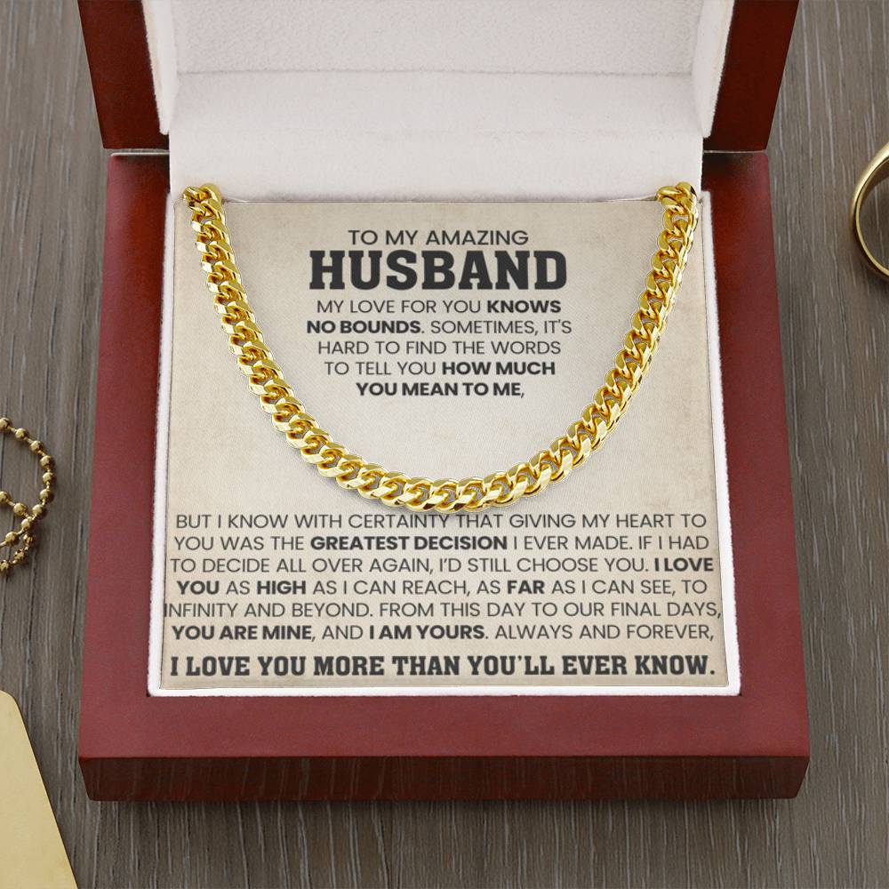 To My Amazing Husband Gift from Wife - I Love You More Than You'll Ever Know - Cuban Link Chain - Personalize Memories