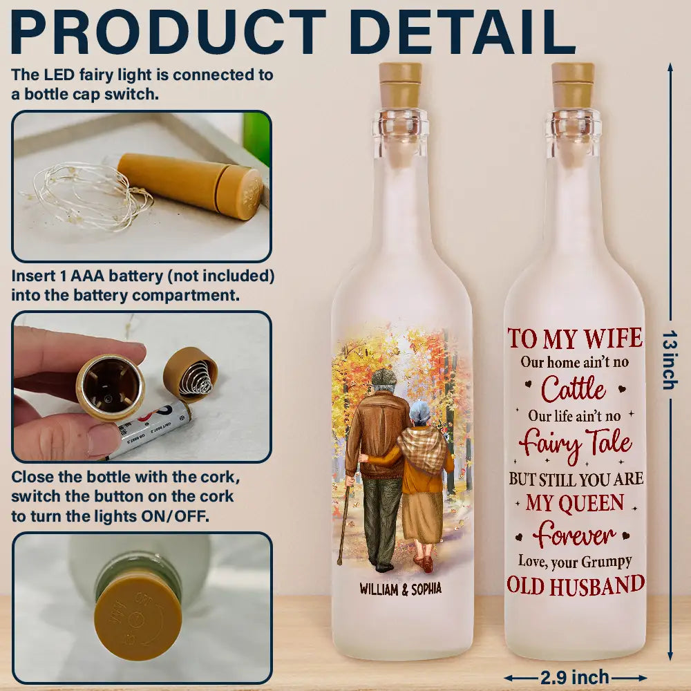 Our Home Ain't No Castle But You Are My Queen - Personalized Bottle Light | Gift for Wife - Personalize Memories