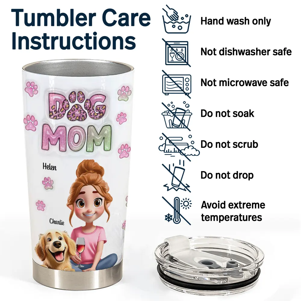Dog Mom 3D Effect - Personalized Tumbler | Custom Gift for Dog Moms - Personalize Memories