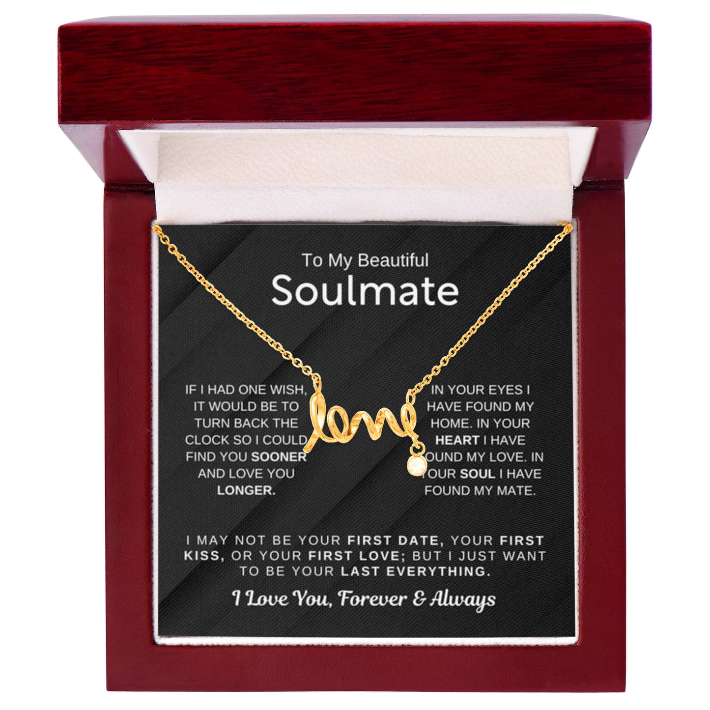 To My Beautiful Soulmate Necklace - Scripted Love Necklace - Romantic Gift for Her for Christmas & Love Celebrations - Personalize Memories