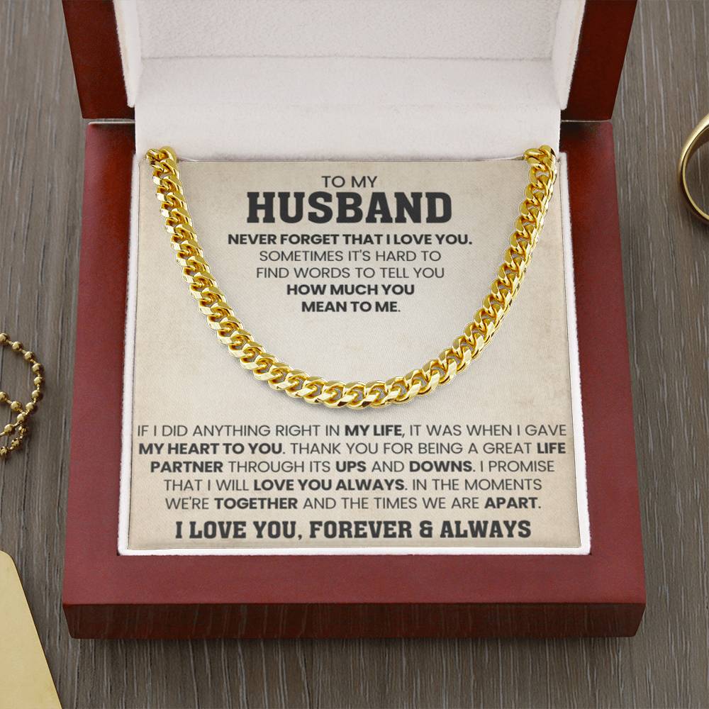 To My Husband Gift from Wife - Never Forget That I Love You - Cuban Link Chain - Personalize Memories