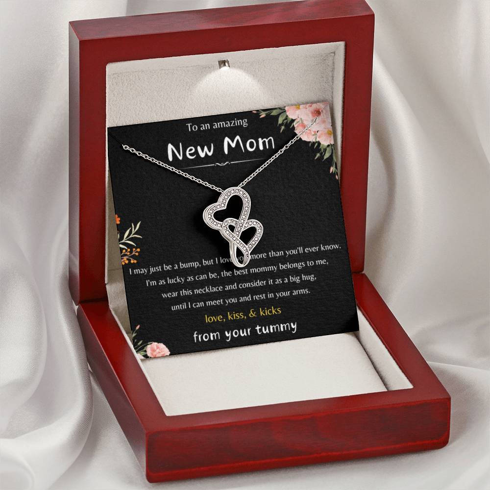To An Amazing New Mom - Love Kiss & Kicks from Your Tummy - Heart-to-heart Necklace - New Mom Gift - Personalize Memories