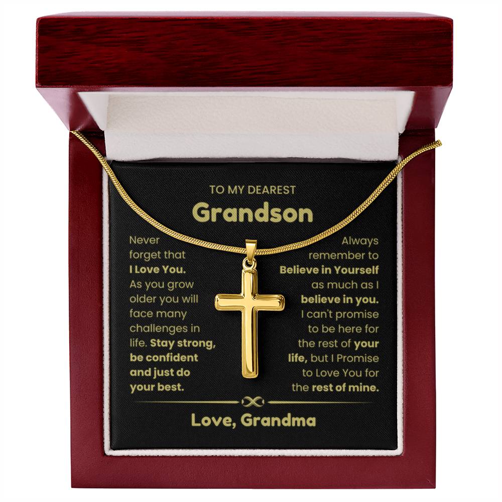 To My Grandson - Grandson Gift from Grandmother - As you grow older you will face many challenges in life - Artisan Cross Necklace - Personalize Memories