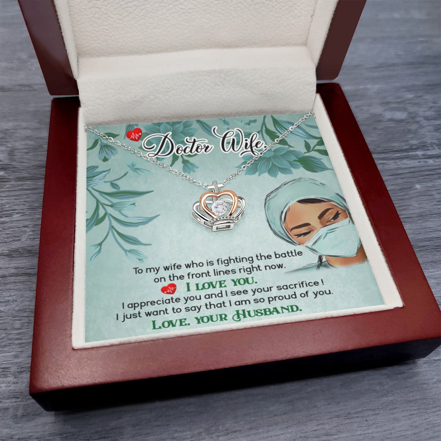 Sentimental Gift for Doctor Wife - Emotional Husband-to-Wife Jewelry for Birthday, Christmas & Valentine’s Day - Crown Pendant Necklace - Personalize Memories