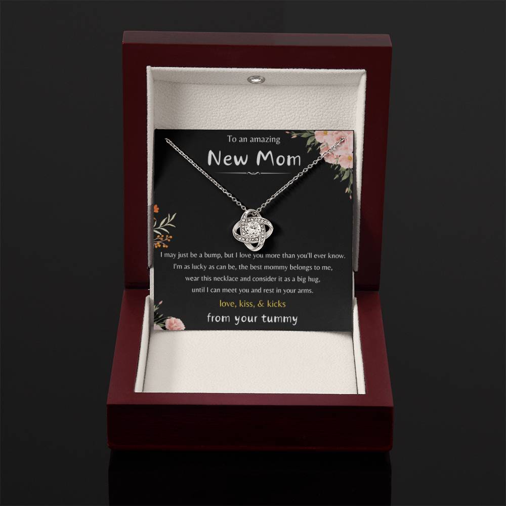 To An Amazing New Mom - Love Kiss & Kicks from Your Tummy - Love Knot Necklace - New Mom Gift - Personalize Memories