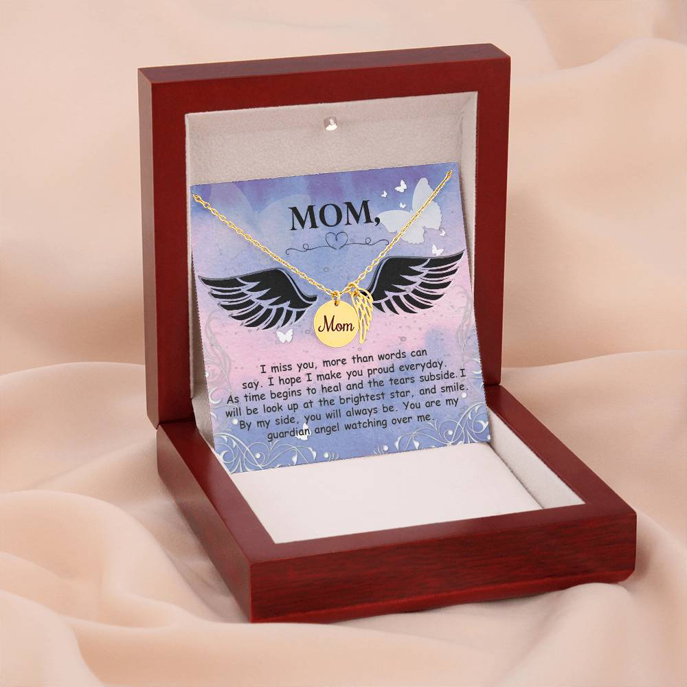 Mom Remembrance Necklace - Mother Sympathy Gift - Angel Wing Mom Necklace