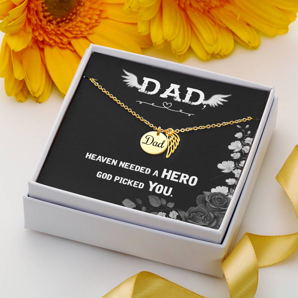 Angel Wing Dad Necklace Gift from Heaven - God Picked You - Father Sympathy Gift