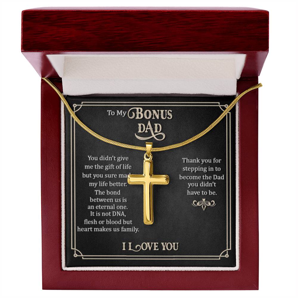To My Bonus Dad - Artisan Cross Necklace Gift for Him - Personalize Memories