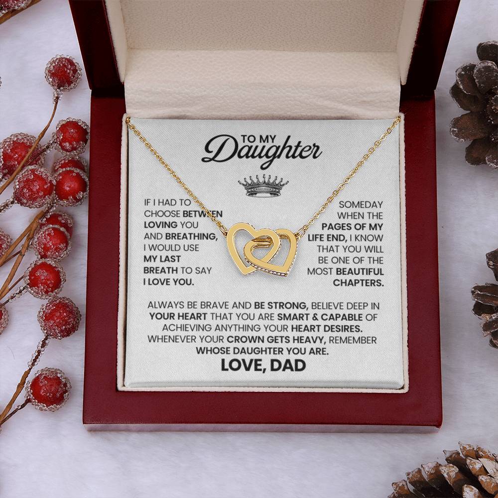 To My Daughter Necklace - Sweetest Daughter Gift from Dad for Birthday Joy & Proud Dad Love - Interlocking Hearts Necklace - Personalize Memories