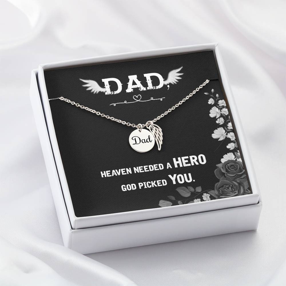 Angel Wing Dad Necklace Gift from Heaven - God Picked You - Father Sympathy Gift