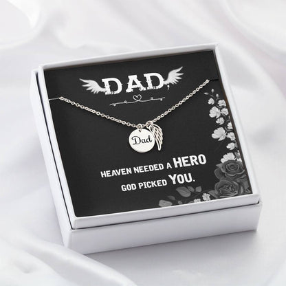 Angel Wing Dad Necklace Gift from Heaven - God Picked You - Father Sympathy Gift