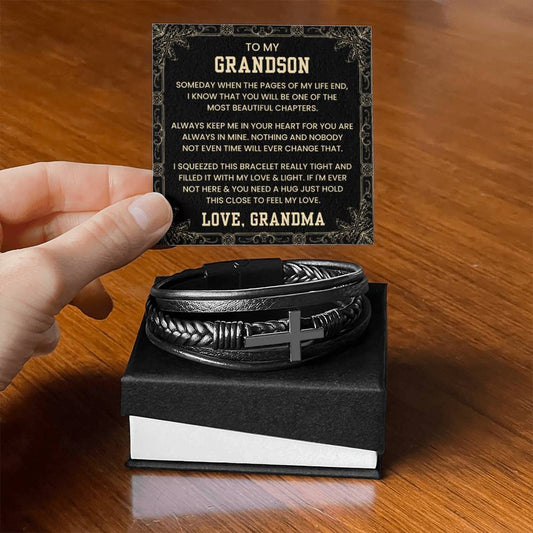 Grandmother to Grandson Gift – Graduation, Birthday, Christmas – Men's Cross Bracelet - Personalize Memories