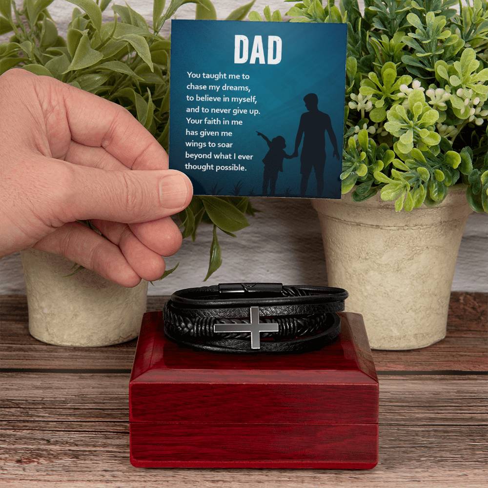 Gift for Dad - You taught Me To Chase My Dreams - Men's Cross Bracelet - Personalize Memories