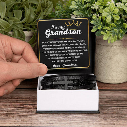 To My Grandson – Birthday, Christmas Jewelry from Grandma – Men's Cross Bracelet - Personalize Memories