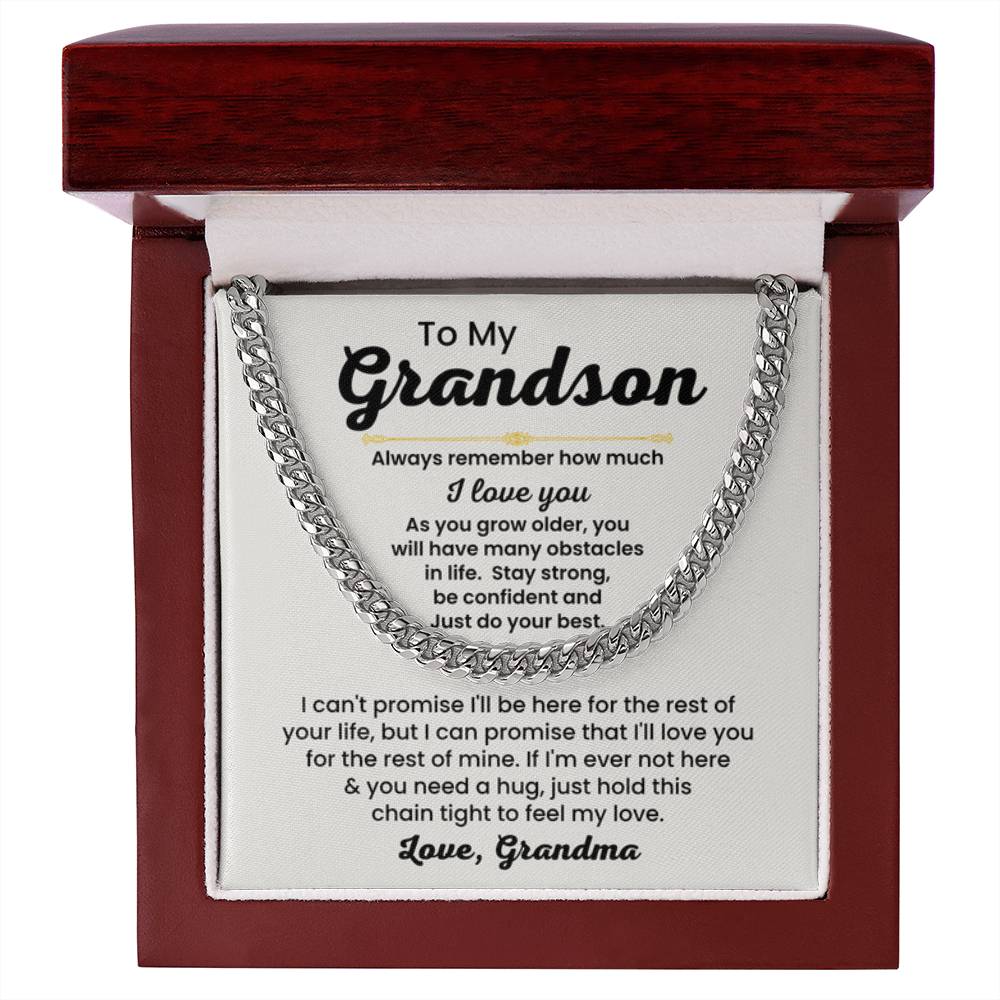 To My Grandson Necklace - Always remember how much I love you - Cuban Link Chain Gift for Grandson from Grandma - Personalize Memories