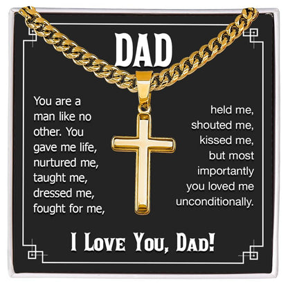 Dad - You are a man like no other - Present for Dad - Artisan Cross with Cuban Link Chain - Personalize Memories