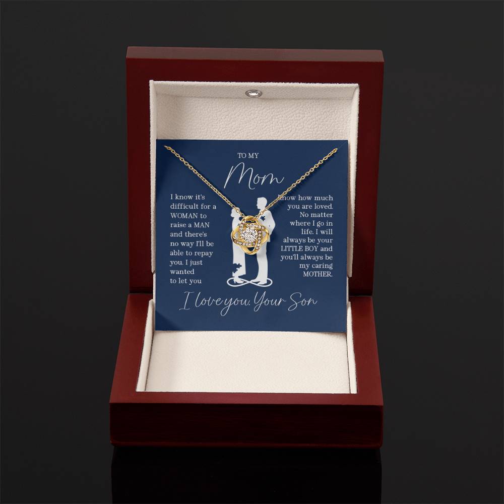 To My Mom - I will always be your little boy - Love Knot Necklace - Best Gift for Mom from Son - Personalize Memories