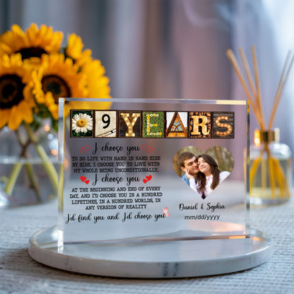 Personalized Acrylic Block, Happy 9th Anniversary Gift For Husband And Wife, Custom Photo Gift For Couples, I Choose You Personalize Memories