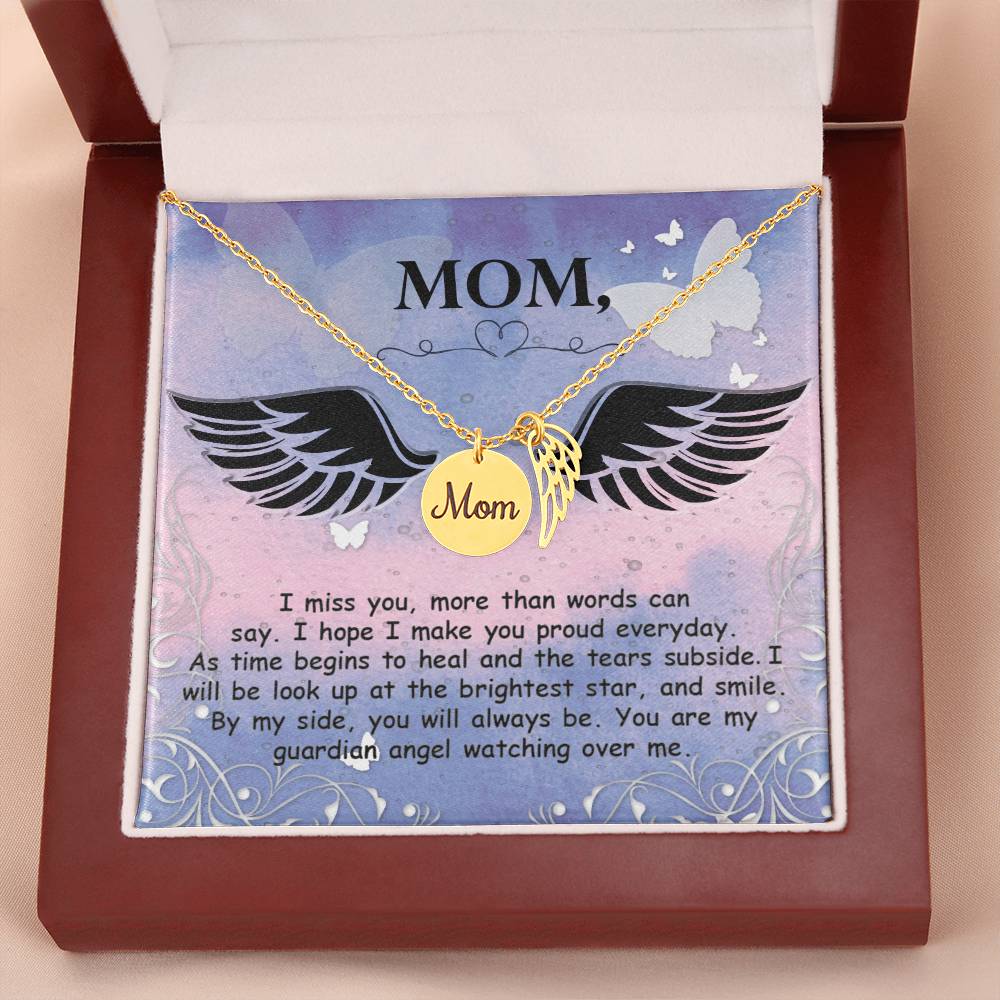 Mom Remembrance Necklace - Mother Sympathy Gift - Angel Wing Mom Necklace