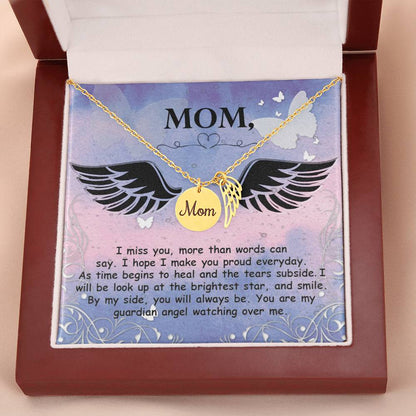 Mom Remembrance Necklace - Mother Sympathy Gift - Angel Wing Mom Necklace