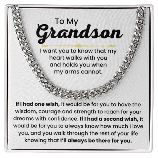 Grandson Necklace Gift for Birthday, Graduation, and Christmas - Cuban Link Chain for Him - Personalize Memories