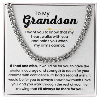 Grandson Necklace Gift for Birthday, Graduation, and Christmas - Cuban Link Chain for Him - Personalize Memories