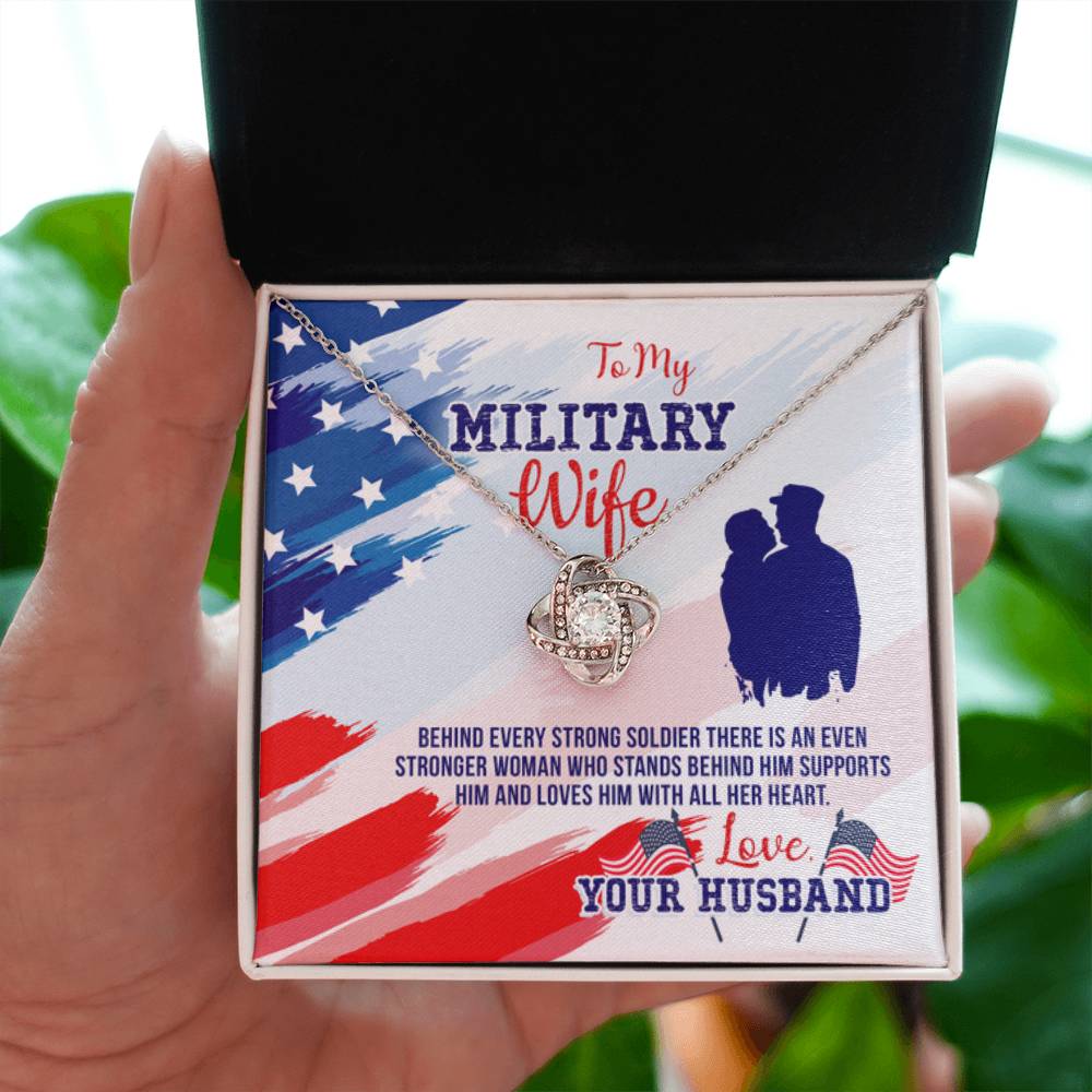 To My Military Wife Gift from Husband - Love Knot Necklace - Personalize Memories