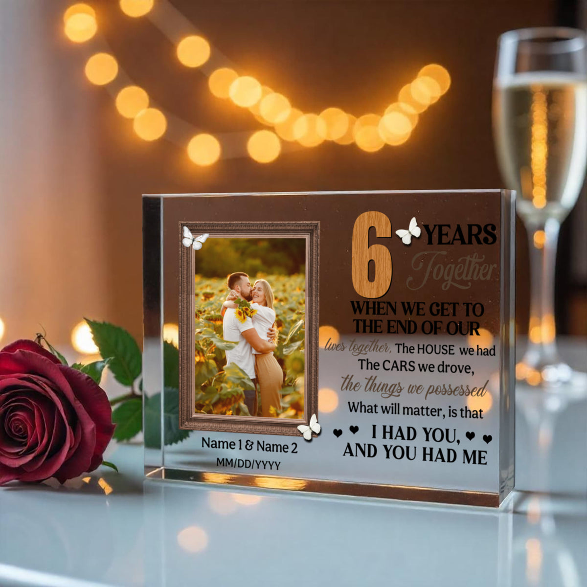 Personalized Photo Acrylic Block, 6th Anniversary Gift For Husband And Wife, 6 Years When We Get To The End Of Our Lives Together