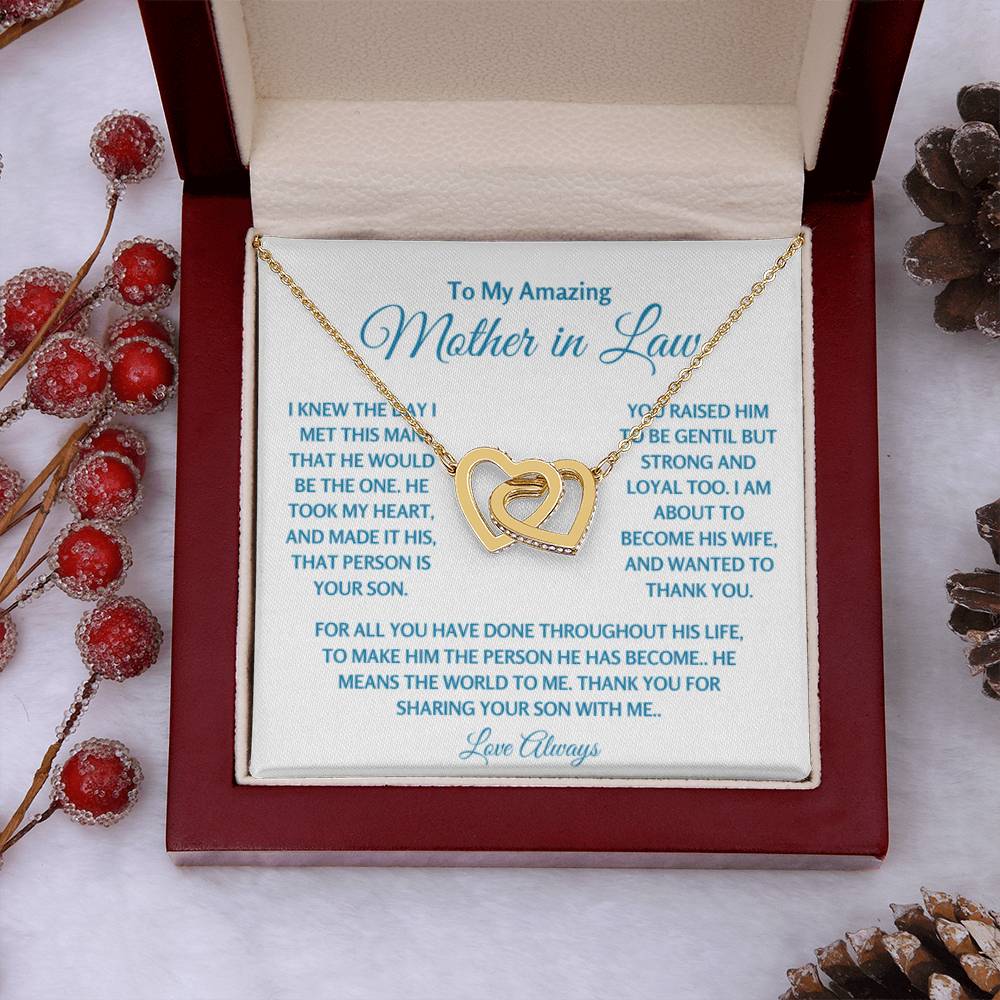 To My Amazing Mother In Law - Gift for MIL - Thank you for sharing your son with me - Interlocking Hearts Necklace - Personalize Memories