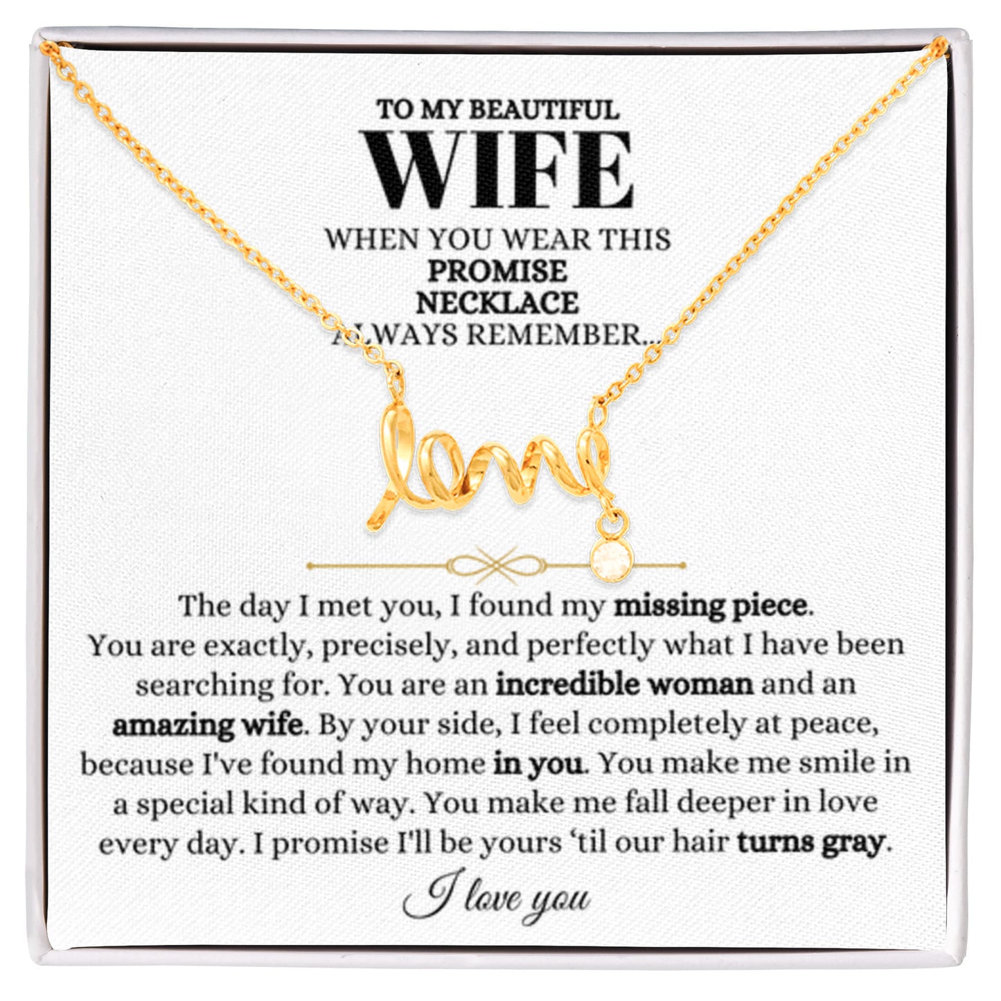 To My Wife Necklace - Perfect Gift from Husband for Birthday, Christmas & Valentine’s Day - Scripted Love Necklace - Personalize Memories