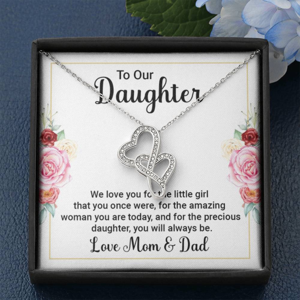 To Our Daughter Necklace – Daughter Graduation & Birthday Present from Mom and Dad – Heart-to-heart Pendant Necklace - Personalize Memories